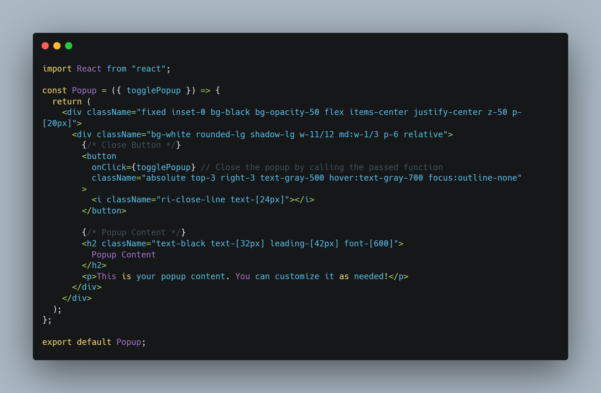 popup modal code